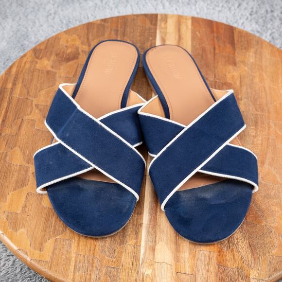 J.Crew Criss Cross Slide Sandals Women Size 9 Microsuede Antique Navy Blue - Picture 2 of 5